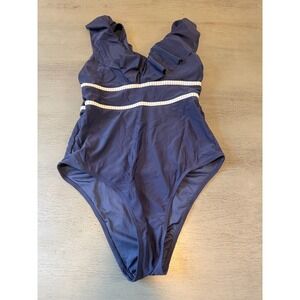 blue ruffle trim JUICY COUTURE one piece swimsuit size medium